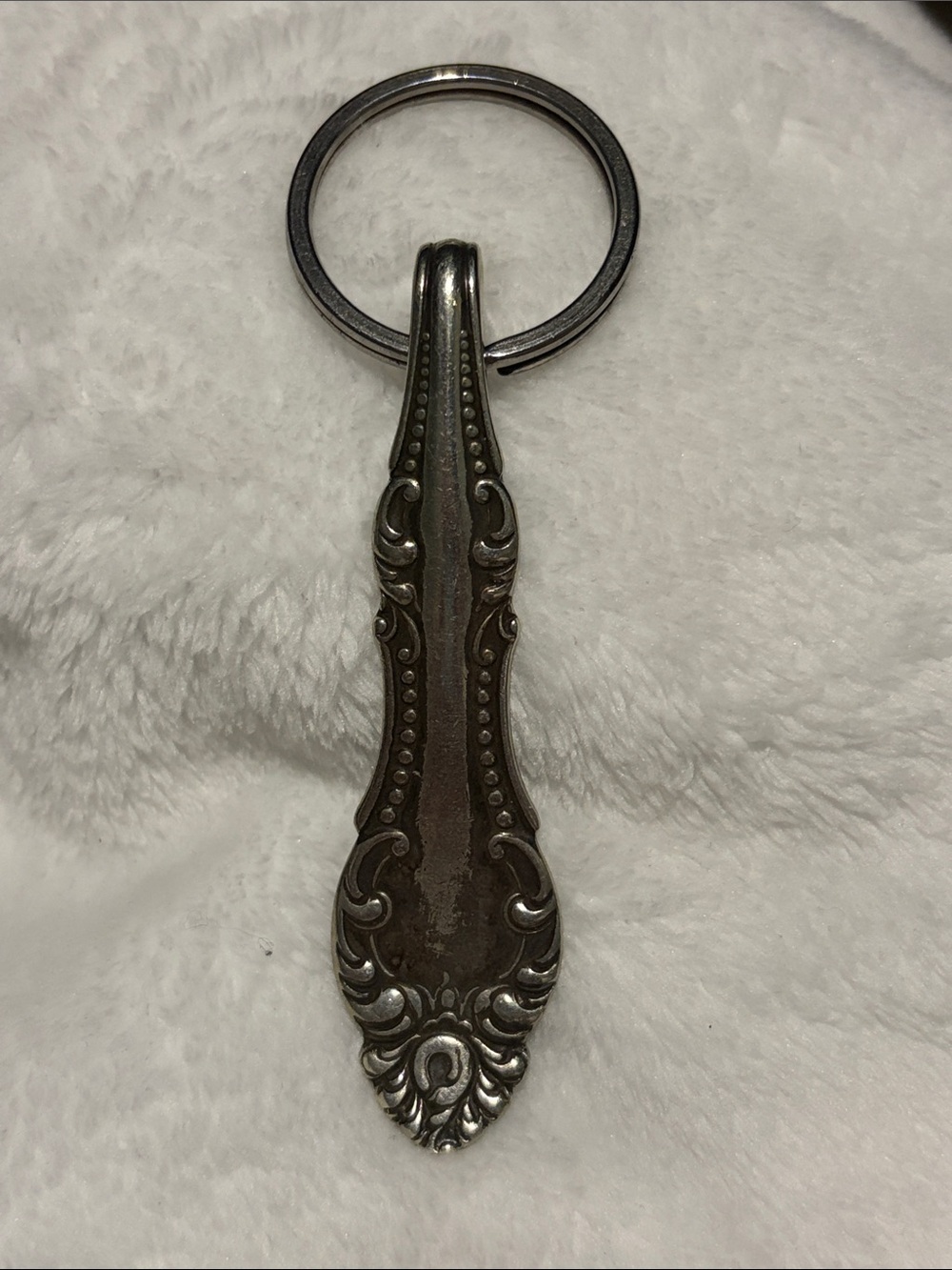 Ornate Silver-Tone Spoon Handle Keychain